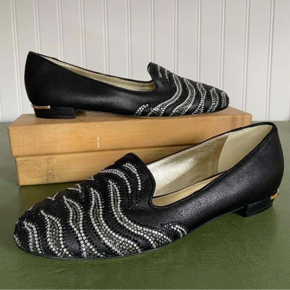NWT Emy Mack Low Heel Shoes/Ballet Flats w Crystal Deco Black Leather *Italy*